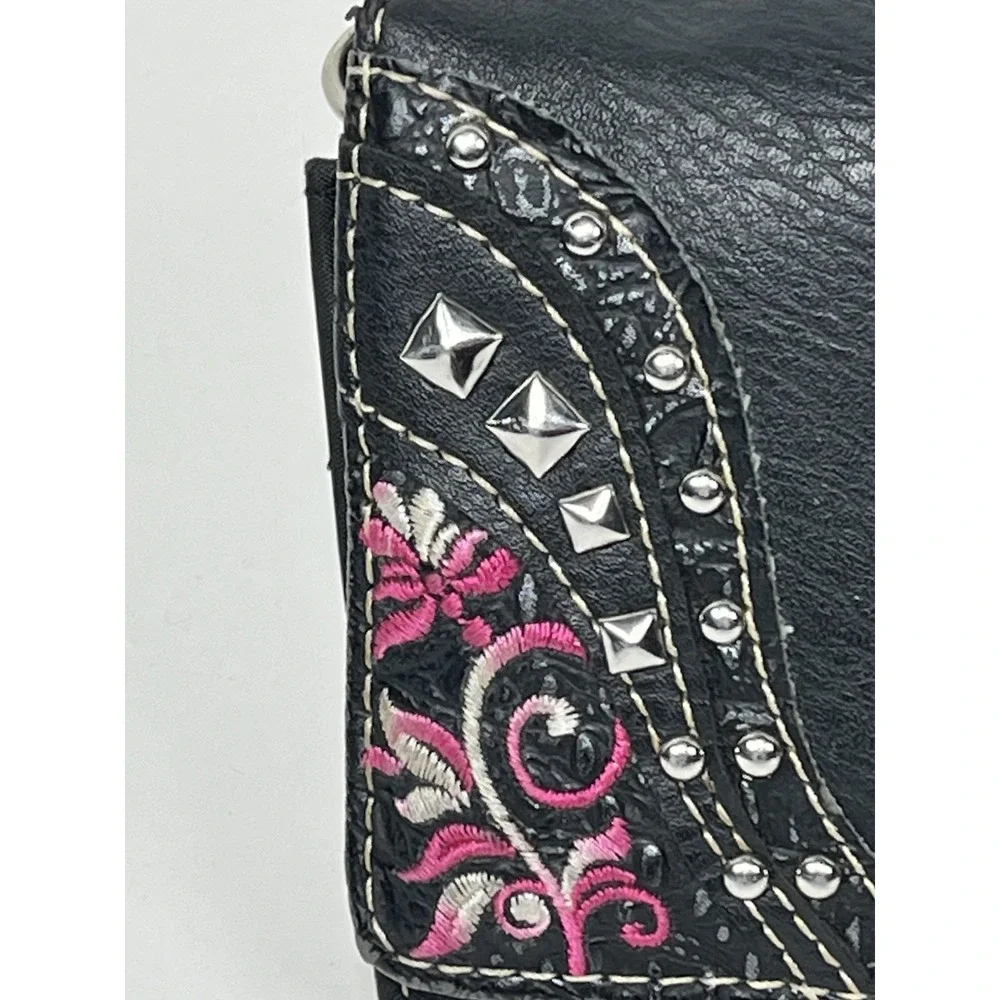 Day Of The‎ Dead Sugar Skull Flower Black Trifold Wristlet Wallet Dia de Muertos